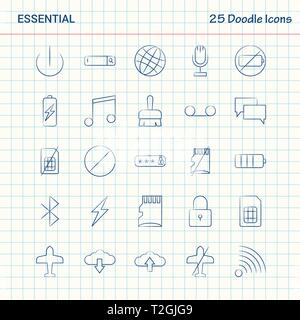 Doodle 25 essentiel d'icônes. Hand Drawn Business Icon Set Illustration de Vecteur