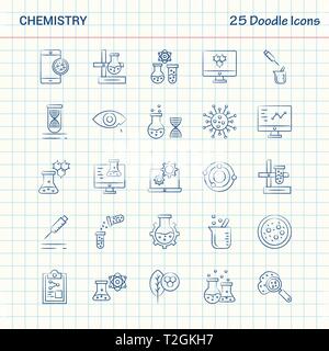 Doodle 25 Chimie des icônes. Hand Drawn Business Icon Set Illustration de Vecteur