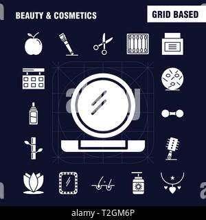 Beauté et cosmétiques glyphe solide Icons Set pour l'infographie, Mobile UX/UI Kit et Print Design. Inclure : beauté, bourgeons, coton, maquillage, cosmétique, Femme Illustration de Vecteur