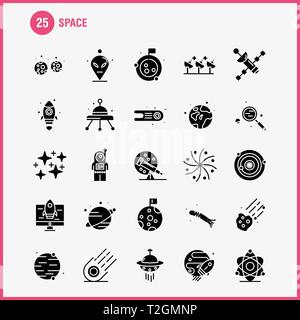 Solide de l'espace défini pour les icônes des glyphes des infographies, Mobile UX/UI Kit et Print Design. Inclure : Rocket, de l'espace, du transport, de la lune, la planète, l'espace, Spaceshi Illustration de Vecteur