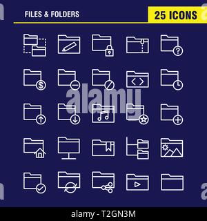 L'icône de la ligne de fichiers et dossiers Pack pour les concepteurs et les développeurs. Icônes de Connect, un dossier réseau, des fichiers, éditer, Dossier, crayon, écrire, Vector Illustration de Vecteur