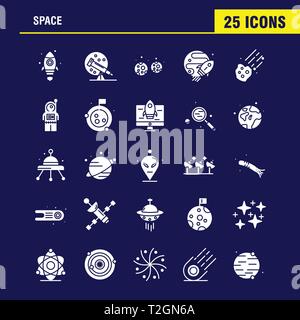 Solide de l'espace défini pour les icônes des glyphes des infographies, Mobile UX/UI Kit et Print Design. Inclure : Rocket, de l'espace, du transport, de la lune, la planète, l'espace, Spaceshi Illustration de Vecteur