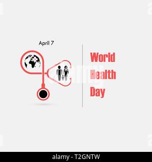 Icône de famille,Globe signe et stéthoscope logo vector design.la Journée mondiale de la Santé Journée mondiale de la Santé de l'icône.idée concept de campagne.Vector illustration Illustration de Vecteur