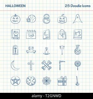 Doodle Halloween 25 icônes. Hand Drawn Business Icon Set Illustration de Vecteur