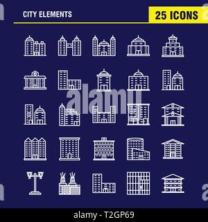 Ligne City Elements Icons Set pour l'infographie, Mobile UX/UI Kit et Print Design. Inclure : Tower, Building, ville, bureau,, bâtiments, Tour, Ville, Off Illustration de Vecteur