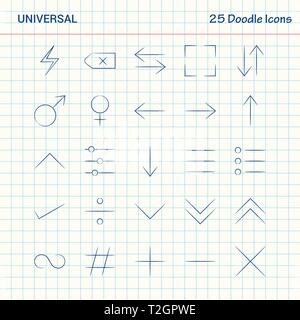 Doodle 25 universelle d'icônes. Hand Drawn Business Icon Set Illustration de Vecteur