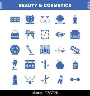 Beauté et cosmétiques glyphe solide Icons Set pour l'infographie, Mobile UX/UI Kit et Print Design. Inclure : beauté, bourgeons, coton, maquillage, cosmétique, Femme Illustration de Vecteur