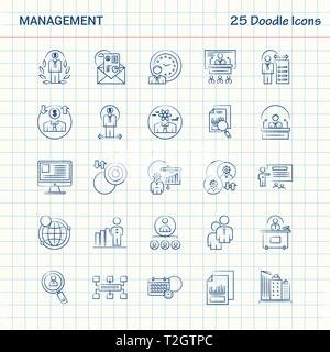 25 Gestion des icônes Doodle. Hand Drawn Business Icon Set Illustration de Vecteur