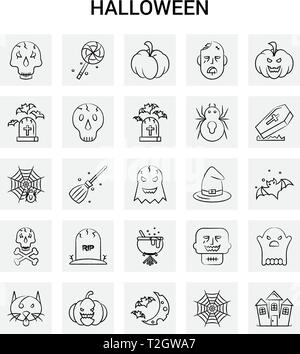 25 Halloween icon set dessiné à la main. Doodle Vecteur Fond gris Illustration de Vecteur