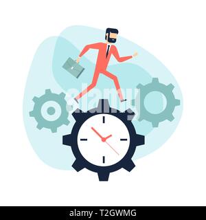 Businessman longent le pignon en forme d'horloge. La gestion du temps. Illustration de Vecteur