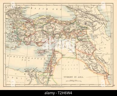 La Turquie ottomane EN ASIE Chypre Levant Mésopotamie Palestine JOHNSTON 1892 map Banque D'Images