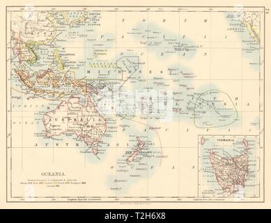 Pacifique OCÉANIE COLONIAL Néerlandais Anglais Français Allemand Espagnol carte de port 1892 Banque D'Images