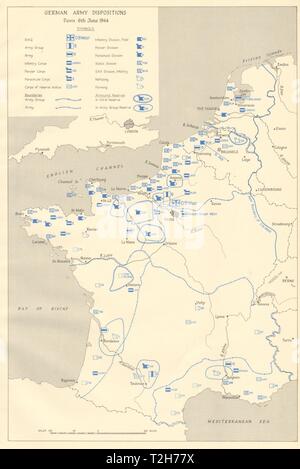 Les dispositions de l'armée allemande, l'aube du 6 juin 1944. D-Day en Normandie 1962 map Banque D'Images