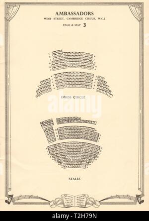 Ambassadors Theatre, Charing Cross Road à Londres. Plan de salle Vintage c1955 Banque D'Images