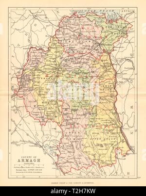 COUNTY ARMAGH. Carte du comté d'antiquités. Ulster Portadown. N.L'Irlande. BARTHOLOMEW 1886 Banque D'Images