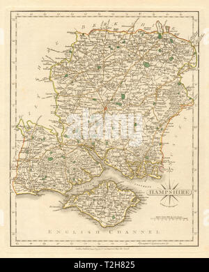 Carte du comté de Hampshire antique par JOHN CARY. Couleur de contour original 1793 Banque D'Images