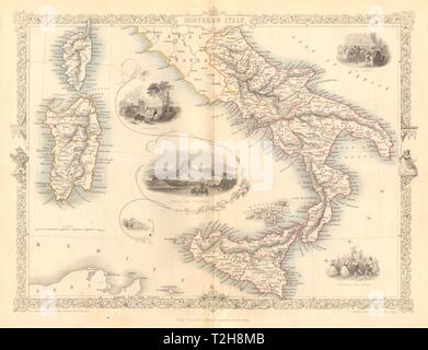 Le sud de l'Italie. Vésuve Naples Sicile Sardaigne corse. RAPKIN TALLIS/c1855 la carte Banque D'Images