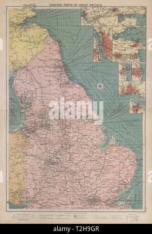 Les ports de la côte est de la Grande-Bretagne graphique mer itinéraires phares GRAND 1916 carte Banque D'Images