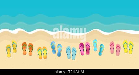 De nombreux tongs colorés sur la plage des vacances d'EPS10 vector illustration design Illustration de Vecteur