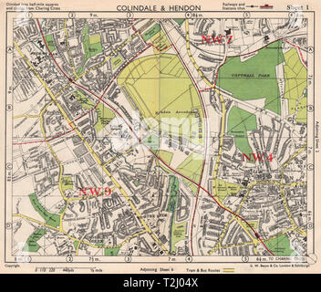 Sw Londres. L'aérodrome de Hendon Colindale Vert Chêne Brûlé Kingsbury. BACON 1948 map Banque D'Images