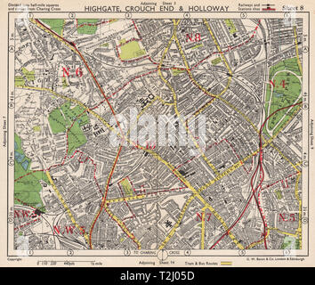 N DE LONDRES. Crouch End Highgate Holloway Gospel Oak de Finsbury Park. BACON 1948 map Banque D'Images