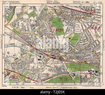 Sw LONDON Willesden Leïde Brentfield Kensal Green Park Royal.BACON 1948 map Banque D'Images