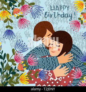 Joyeux anniversaire. L\u0027homme embrasse et félicite une femme