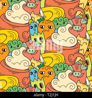 Doodle cartoon dessiné à la main avec le sourire et le goût, d'un café sans thème. Kawaii, détaillé avec beaucoup d'objets vector background Illustration de Vecteur