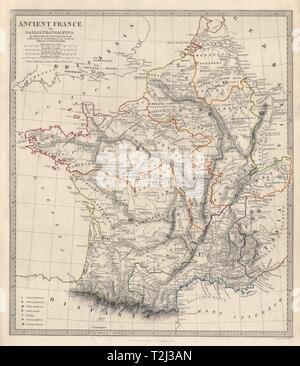 La Gaule romaine ancienne FRANCE. Gallia Transalpina. Les noms des voies romaines. Carte 1846 SDUK Banque D'Images