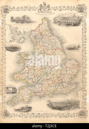 L'ANGLETERRE ET DU PAYS DE GALLES. Londres Newcastle courses Doncaster vues. RAPKIN TALLIS/1851 map Banque D'Images