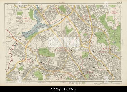 Sw LONDON Cricklewood Hampstead Hendon Willesden Golders Green. BACON 1934 map Banque D'Images