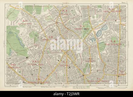 N de Finsbury Park de Londres Highgate Holloway Stoke Newington Camden. BACON 1934 map Banque D'Images