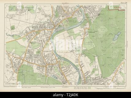 TEDDINGTON TWICKENHAM Petersham Richmond Hill/Park Kingston Ham. BACON 1934 map Banque D'Images