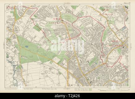 STREATHAM MITCHAM CROYDON South Norwood Thornton Heath Woodside. BACON 1934 map Banque D'Images