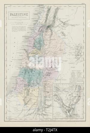 La Palestine avec ses anciennes divisions. L'encart de la péninsule du Sinaï. HUGHES 1856 map Banque D'Images