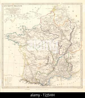 La Gaule romaine ancienne FRANCE. Gallia Transalpina. Noms romains les routes. Carte 1845 SDUK Banque D'Images