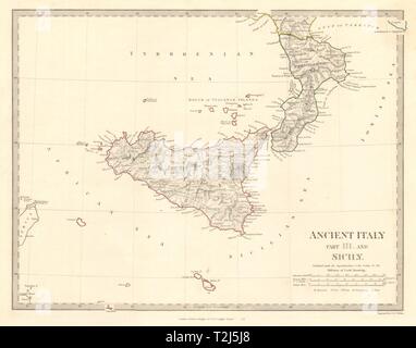 L'Italie antique du Sud. Sicile Brutii Melita Malte. Couleur d'origine. Carte 1845 SDUK Banque D'Images