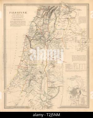 La Palestine avec l'Hauran. Israël Jordanie Liban Syrie. Jérusalem. Carte 1846 SDUK Banque D'Images