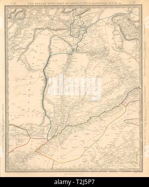 Le PANJAB. Le Pakistan. Le Pendjab, en Afghanistan, au Cachemire, et Sinde. Carte 1846 SDUK Banque D'Images