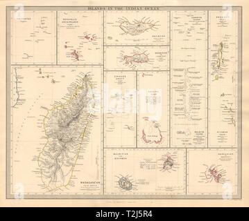 Les îles de l'OCÉAN INDIEN Seychelles Madagascar Maldives Maurice. Carte 1846 SDUK Banque D'Images