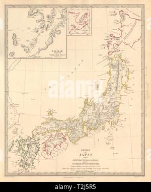 EMPIRE DU JAPON. Le port de Nagasaki en médaillon ; Yeso. Niphon Nippon. Carte 1846 SDUK Banque D'Images