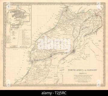 L'AFRIQUE DU NORD OU BARBARIE I. MAROC. Le Maroc. Plan de la ville de Marrakech. Carte 1846 SDUK Banque D'Images