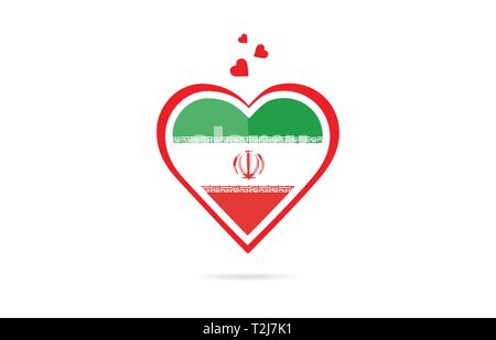 Drapeau du pays de l'Iran à l'intérieur de coeur d'amour pour la conception d'un logo design icône Illustration de Vecteur