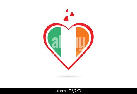 Drapeau du pays de l'Irlande à l'intérieur de coeur d'amour pour un logo design conception icône Illustration de Vecteur