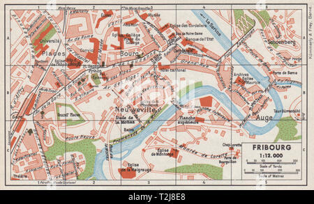 FRIBOURG. Plan Plan de la ville ville vintage. Suisse 1948 old vintage chart Banque D'Images