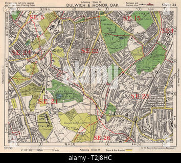 SE DE LONDRES. 76200 Honneur Oak Forest Hill Herne Hill Peckham Rye. BACON 1948 map Banque D'Images