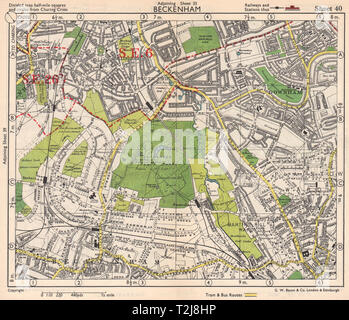 SE DE LONDRES. M. Downham Beckenham Bellingham Bromley Bell vert. BACON 1948 carte ancienne Banque D'Images