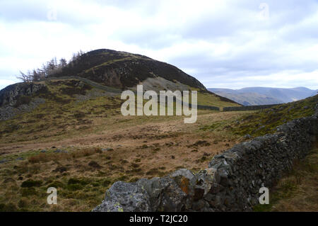 Le Wainwright Glenridding Dodd et muret de pierres sèches dans le Col ci-dessous dans le brochet Heron Parc National de Lake District, Cumbria, England, UK. Banque D'Images