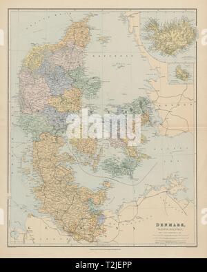 Le Danemark, Schleswig et Holstein. L'Islande Bornholm. Grande 66x52cm carte 1894 STANFORD Banque D'Images