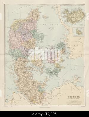 Le Danemark, Schleswig et Holstein. L'Islande Bornholm. Grande 66x52cm carte 1904 STANFORD Banque D'Images